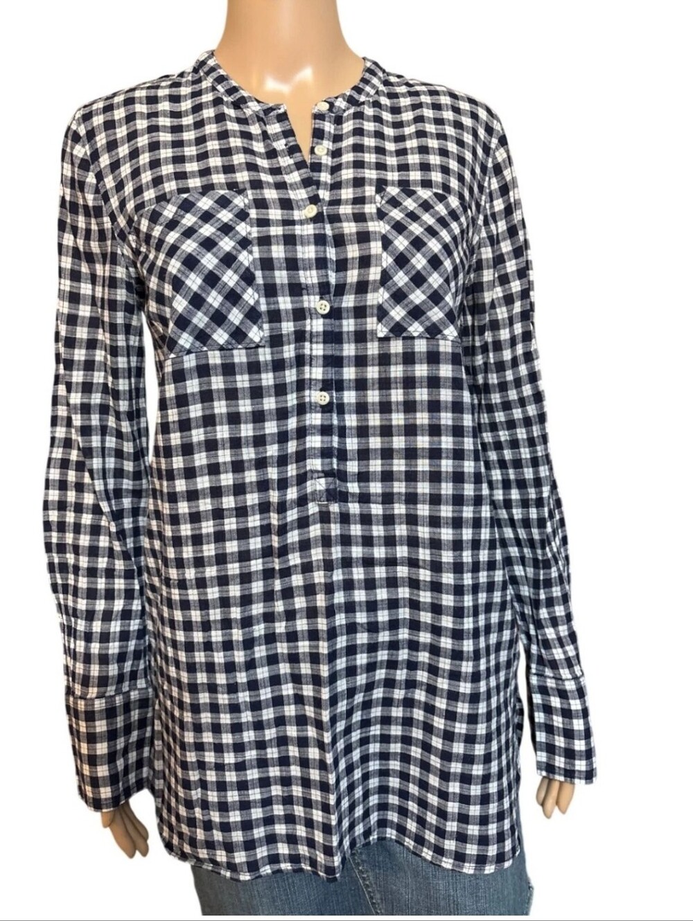 Merona  Navy and White Check Henley Shirt/Shirt Dress Sz Small NWT